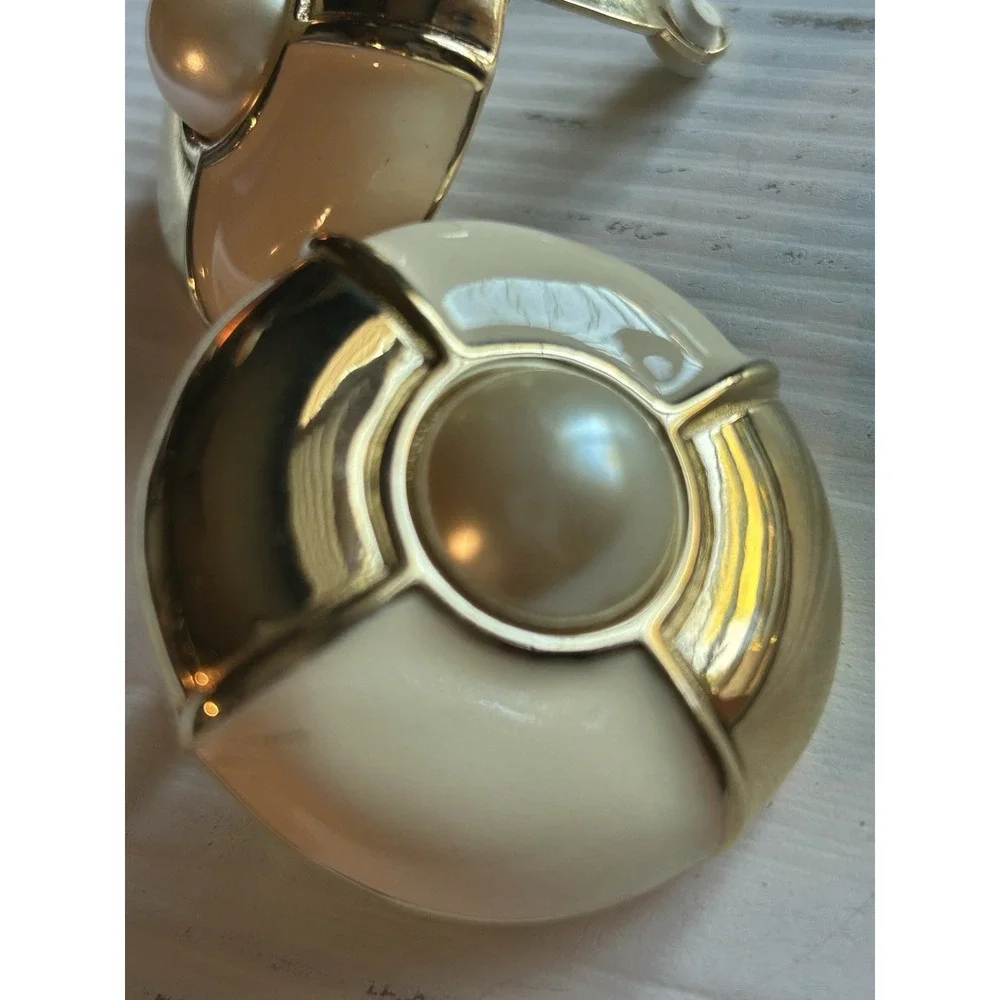 GIVENCHY Signed  Faux Pearl Ivory Enamel Gold Plated Statement Earrings C: 1980s - Picture 3 of 14